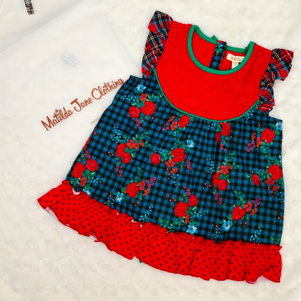 NEW Matilda Jane Boughs of Holly gingham floral tunic size 6